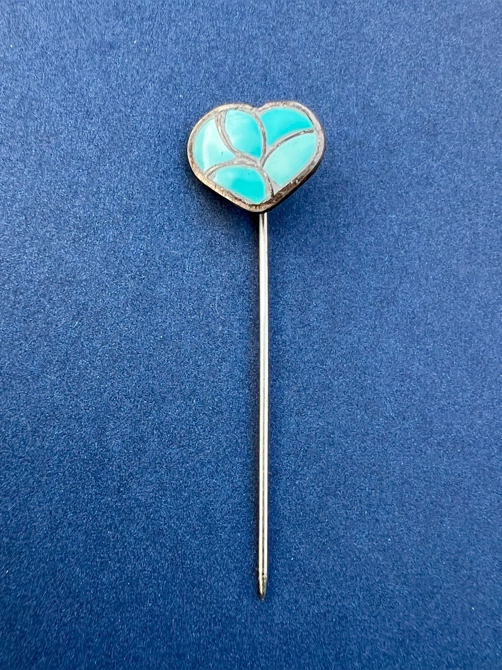 Vintage Southwestern Turquiose & 925 Heart Stick Pin Sterling Silver